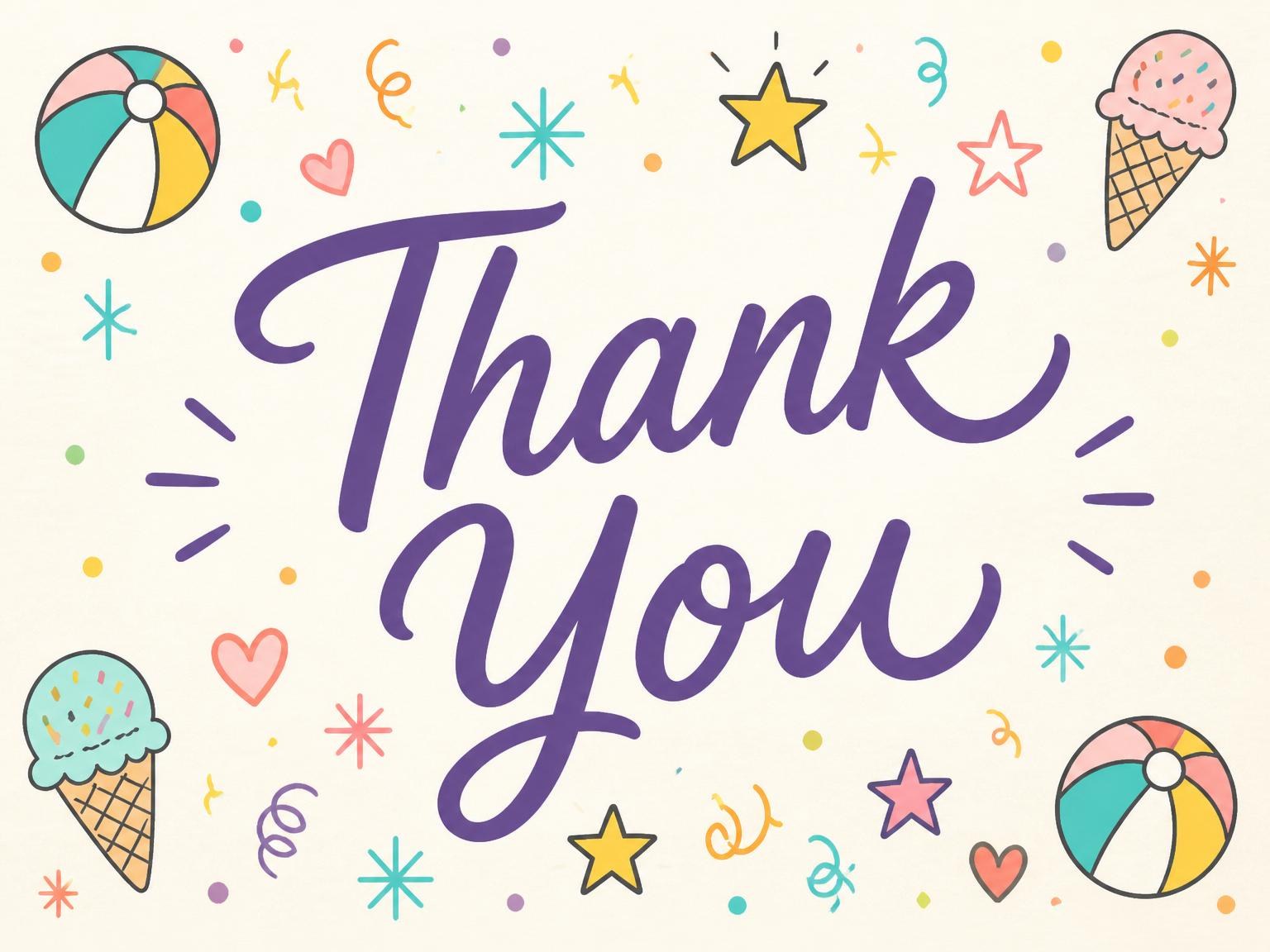 The matching thank-you card for the Ice Cream Beach Ball 3rd Birthday invitation