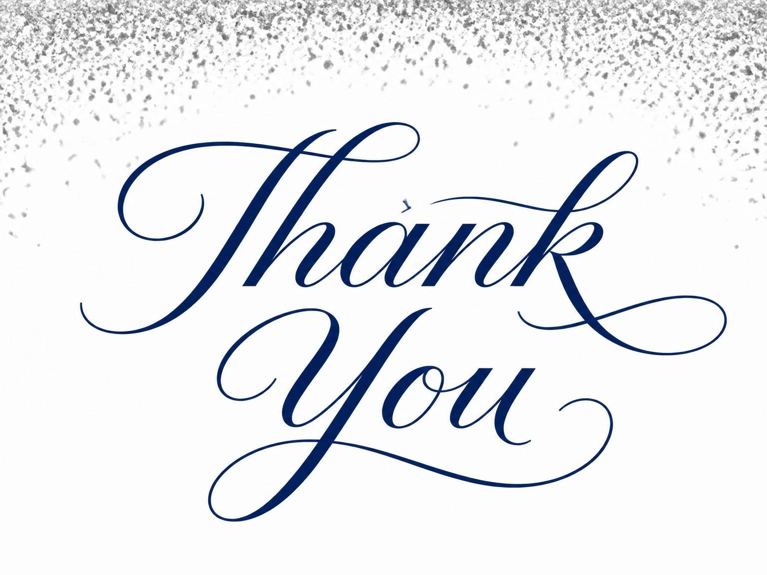 The matching thank-you card for the Silver Foil Navy 80th Birthday invitation
