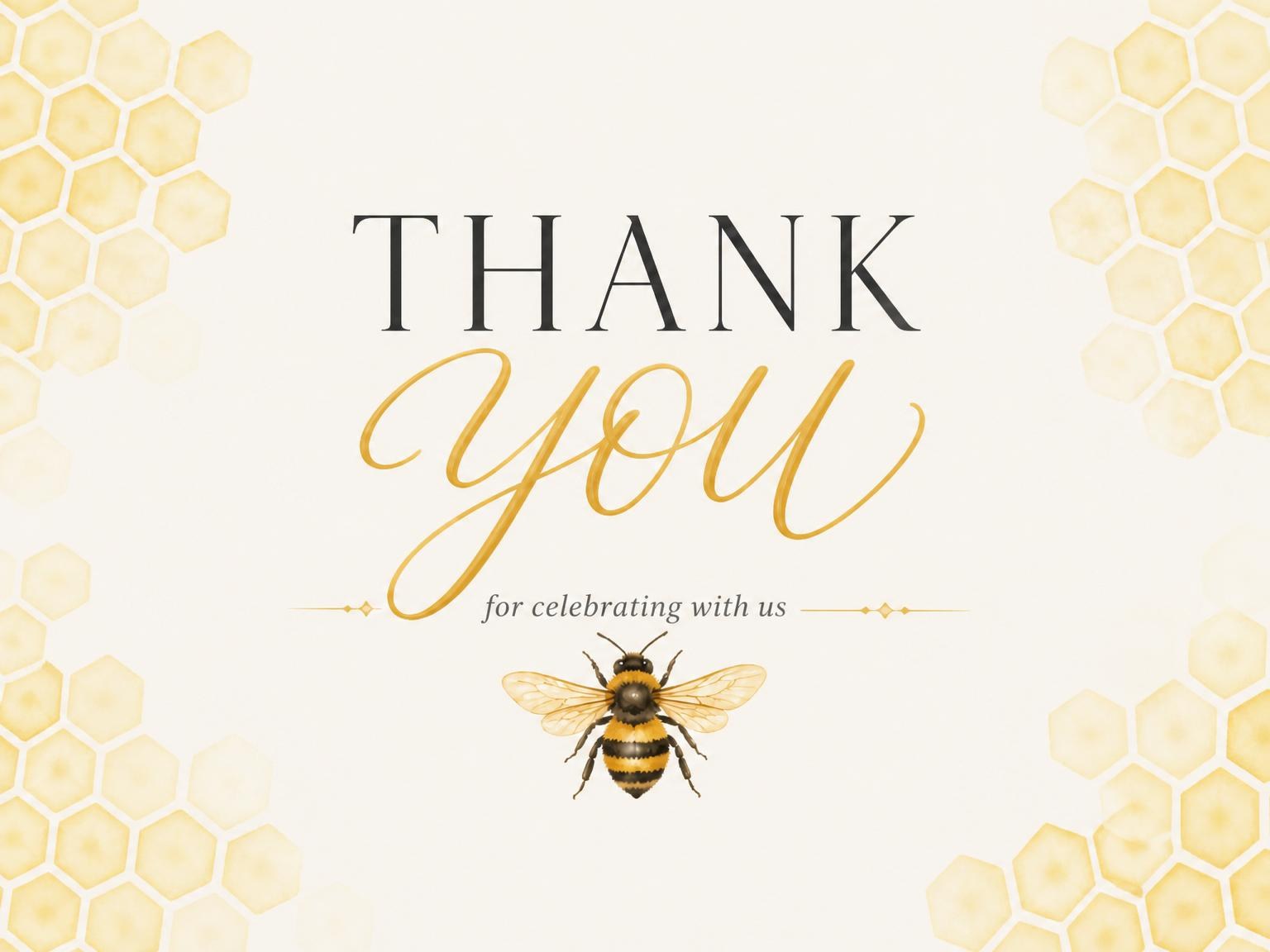 The matching thank-you card for the Little Hunny Bee Gender Reveal invitation