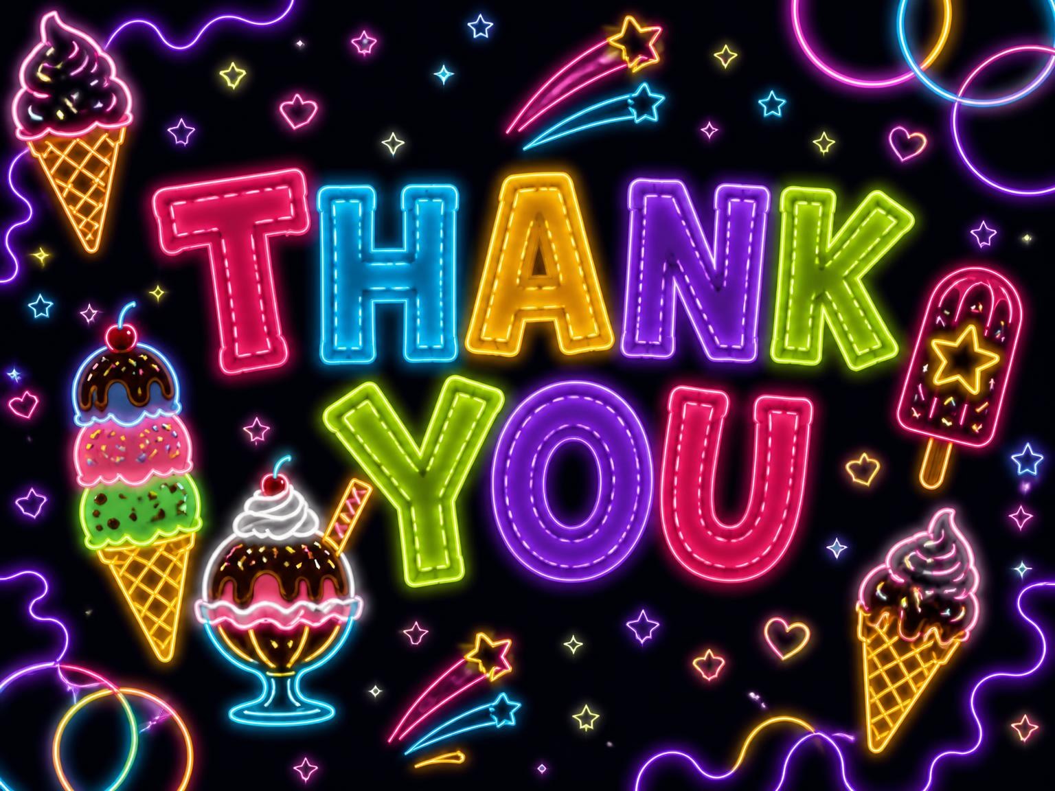 The matching thank-you card for the Neon Ice Cream 17th Birthday Invitation invitation