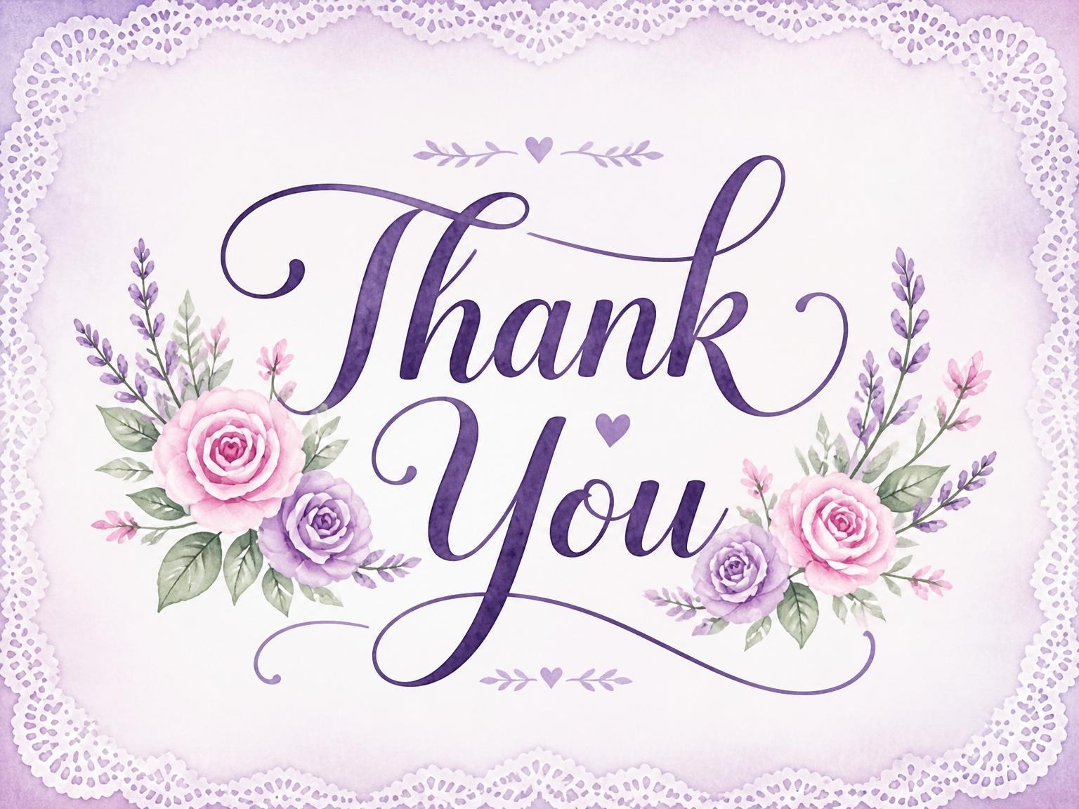 The matching thank-you card for the Lavender Watercolor Floral 6th Birthday invitation