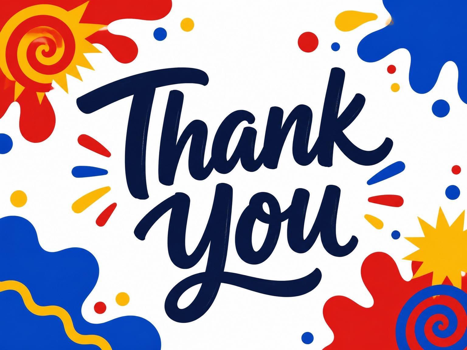 The matching thank-you card for the Primary Paint Splatter Birthday Bash invitation