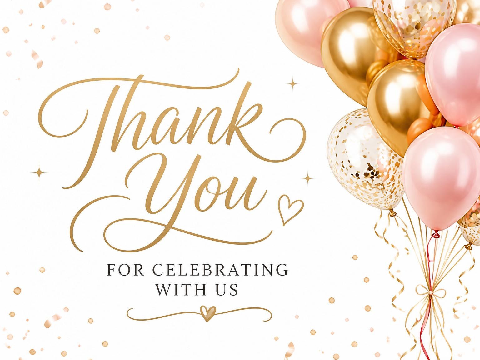 The matching thank-you card for the Gold Rose Balloon 13th Birthday invitation