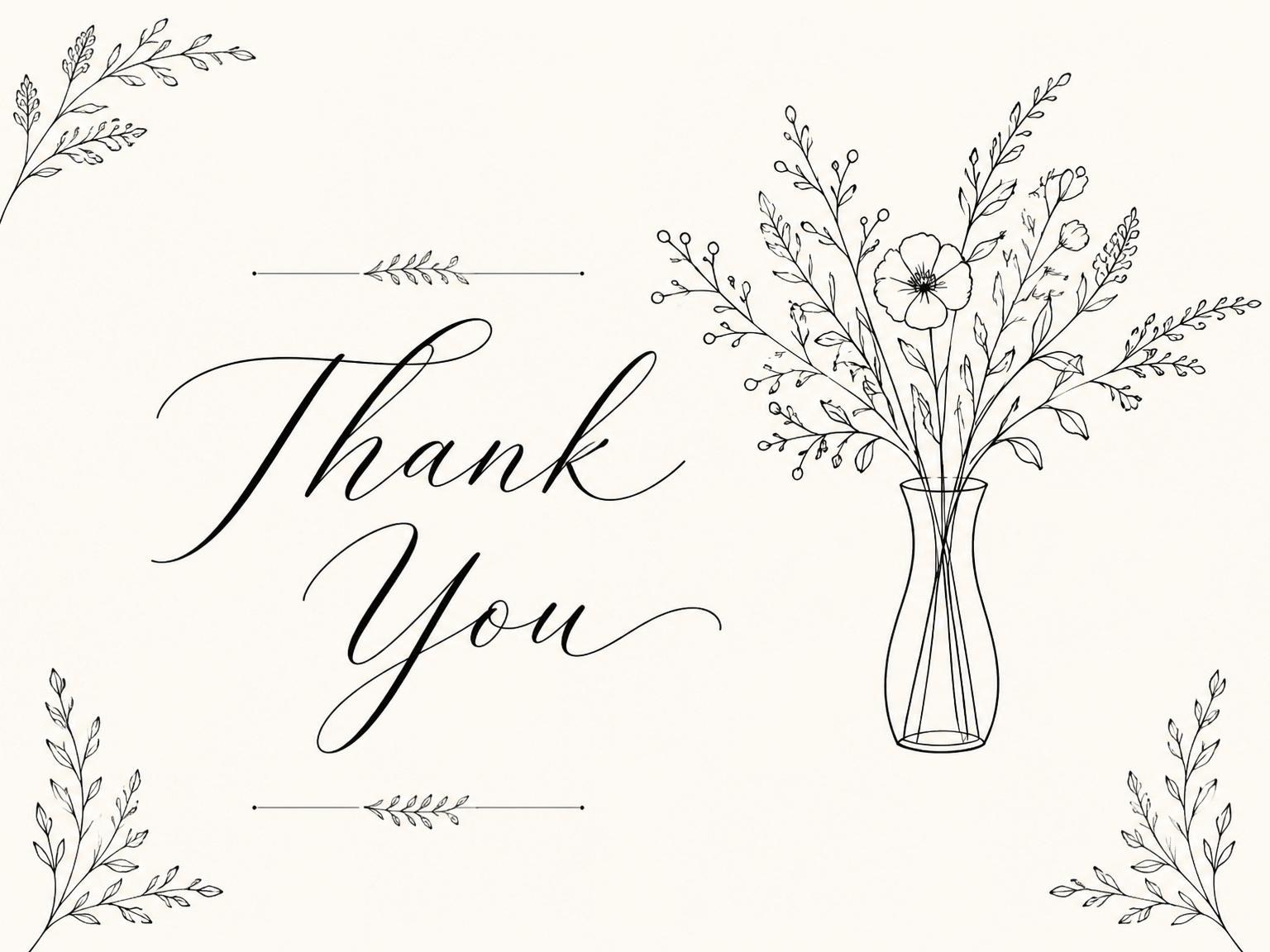The matching thank-you card for the Cream Fine-Line Wildflower Bridal Shower invitation