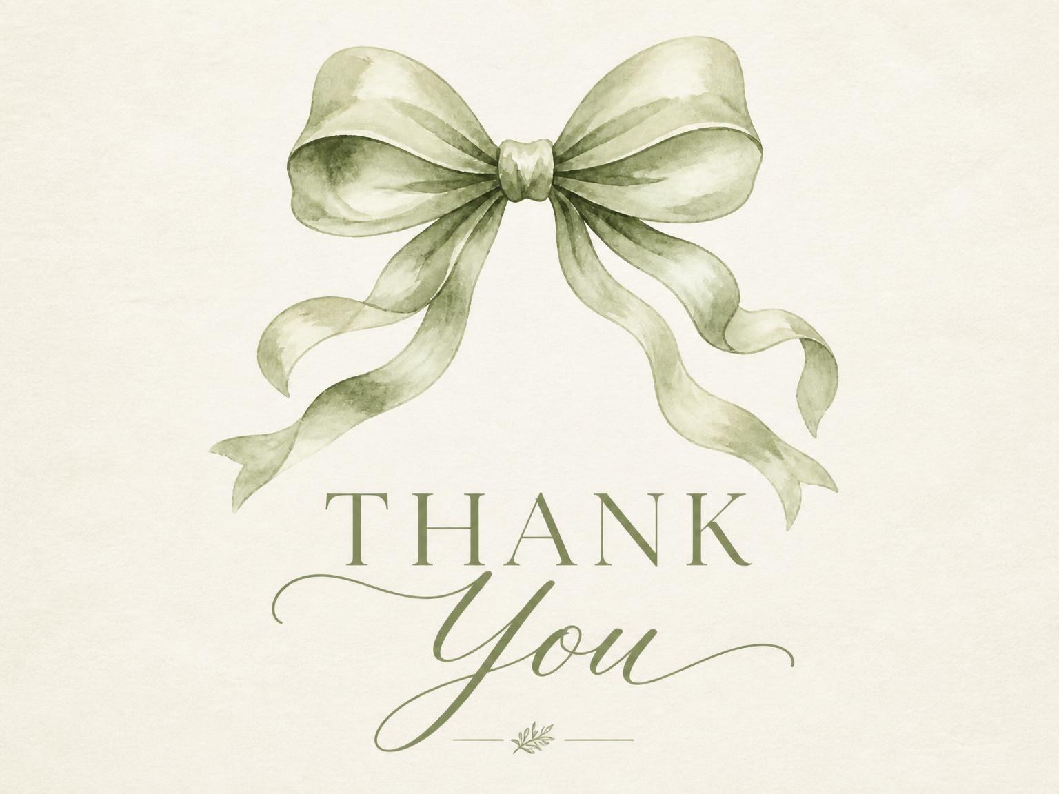 The matching thank-you card for the Sage Watercolor Bow Bridal Shower invitation