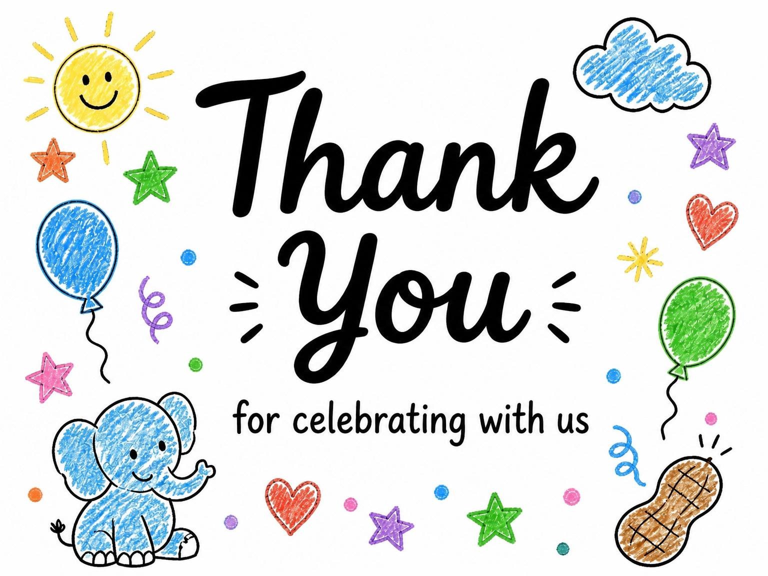 The matching thank-you card for the Elephant 1st Birthday Invitation invitation