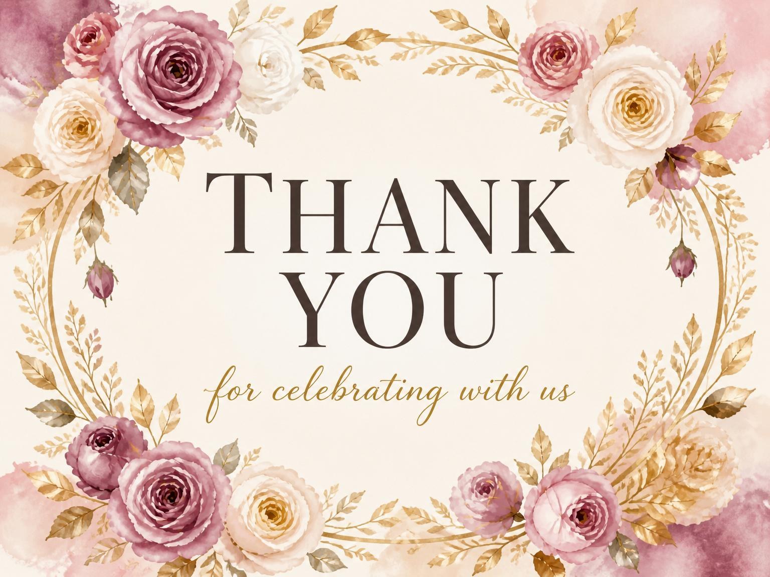 The matching thank-you card for the Mauve Watercolor Rose Bridal Shower invitation
