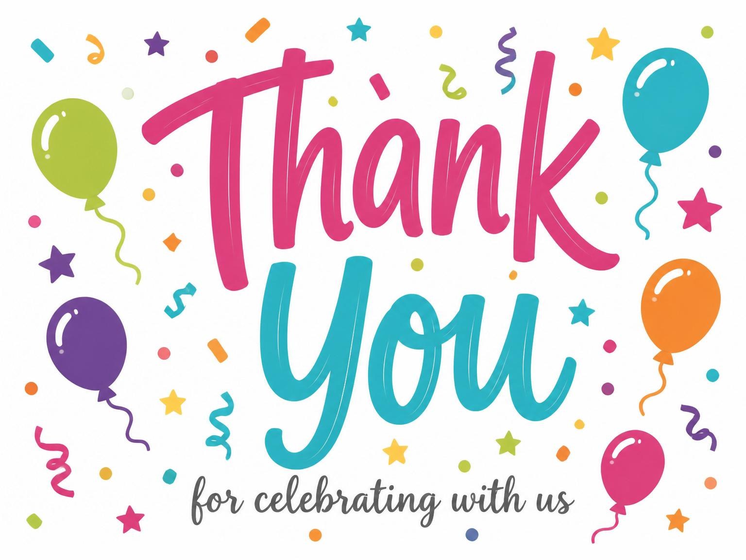 The matching thank-you card for the Colorful Balloon 4th Birthday Invitation invitation