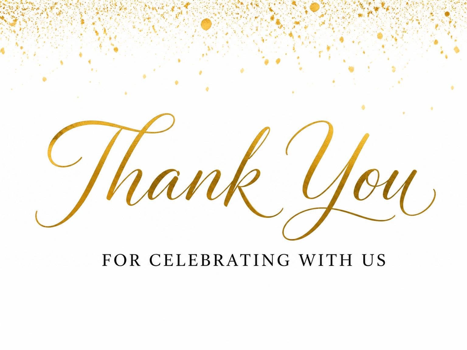 The matching thank-you card for the Gold Splatter Metallic 60th Birthday invitation