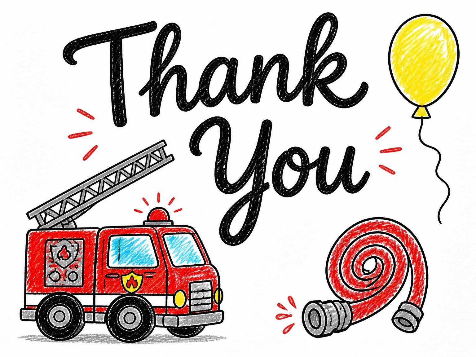 The matching thank-you card for the Crayon Fire Truck 1st Birthday invitation