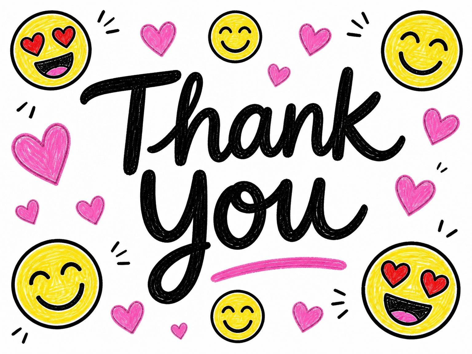 The matching thank-you card for the Crayon Emoji Heart Birthday Invitation invitation