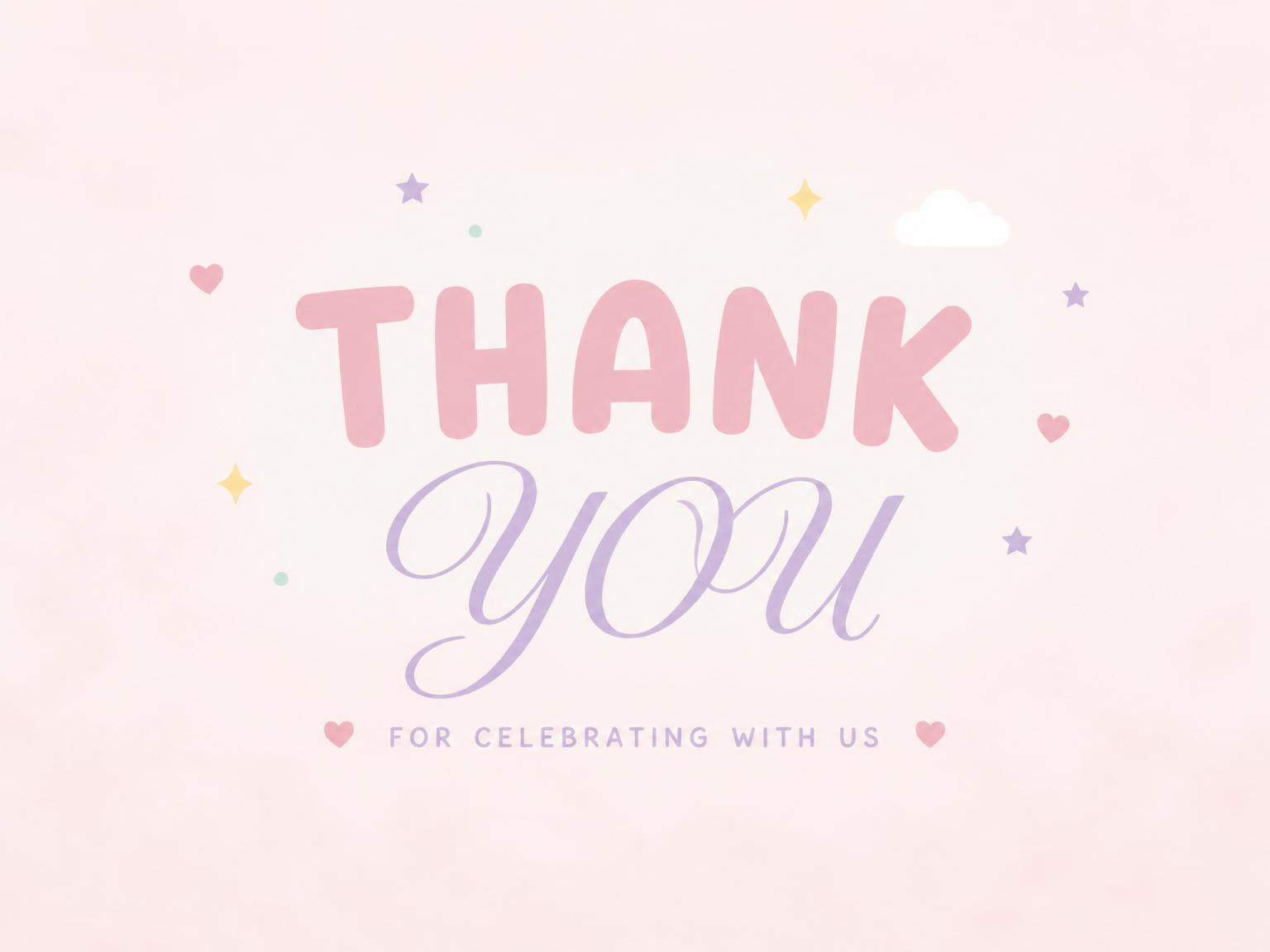 The matching thank-you card for the Magical Pink Unicorn Birthday invitation