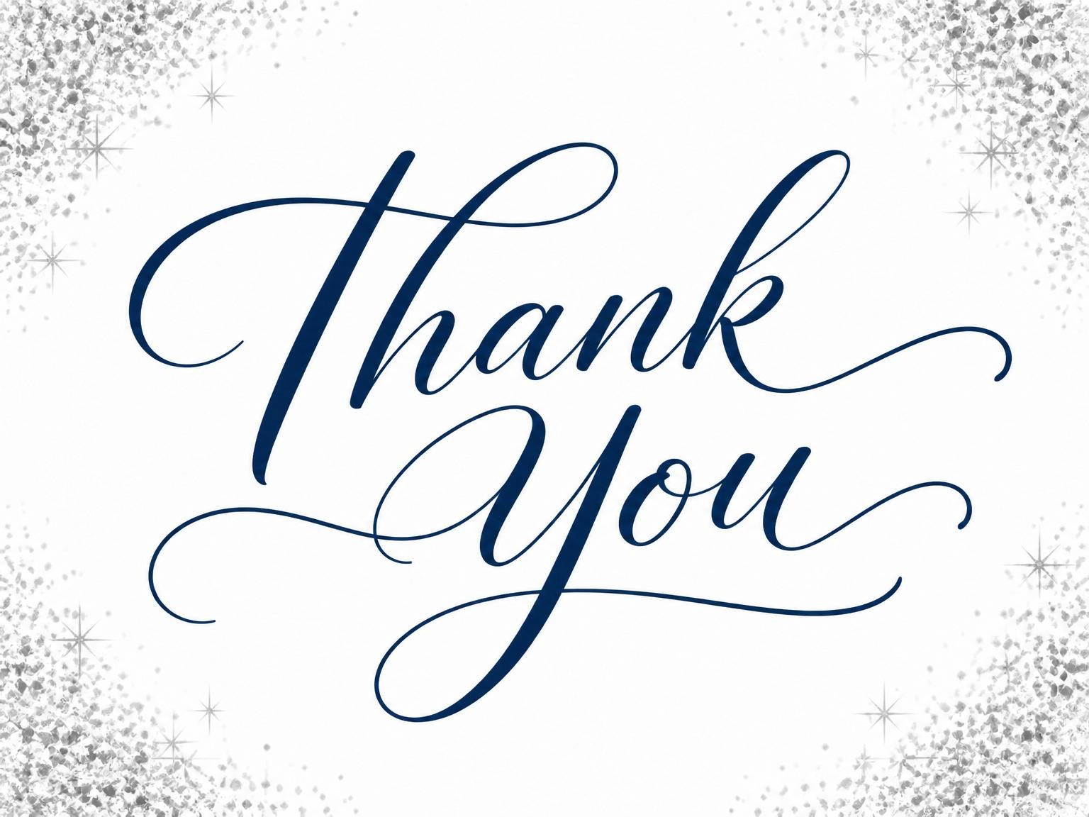 The matching thank-you card for the Silver Glitter 50th Birthday Invitation invitation