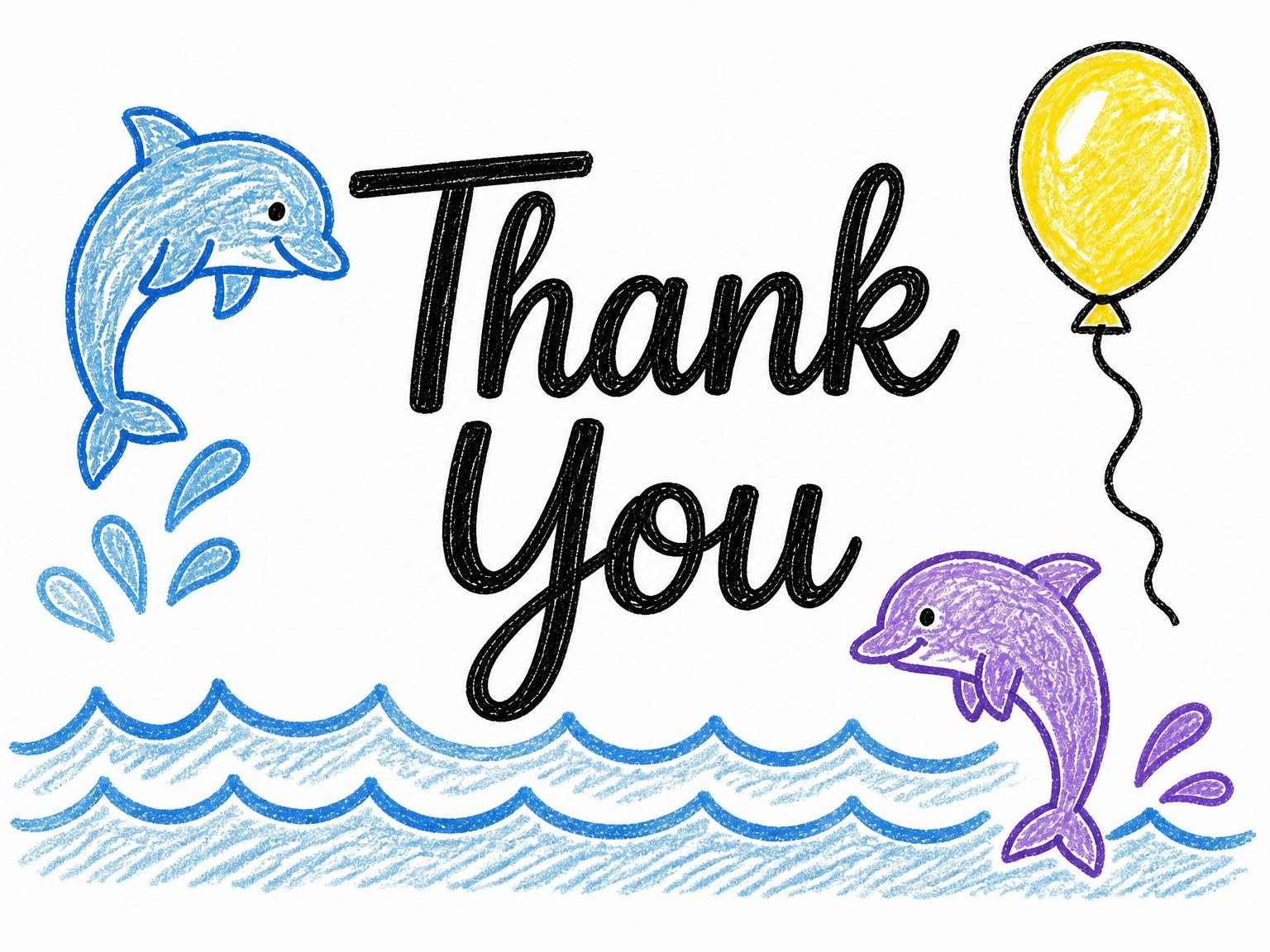 The matching thank-you card for the Crayon Dolphin Ocean 5th Birthday invitation