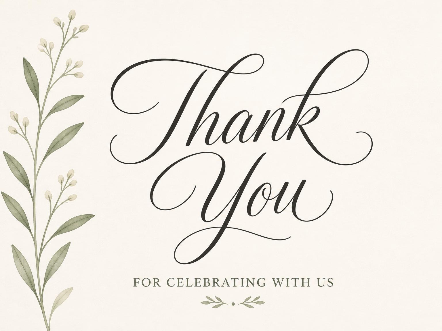 The matching thank-you card for the Watercolor Botanical Cream Bridal Shower invitation