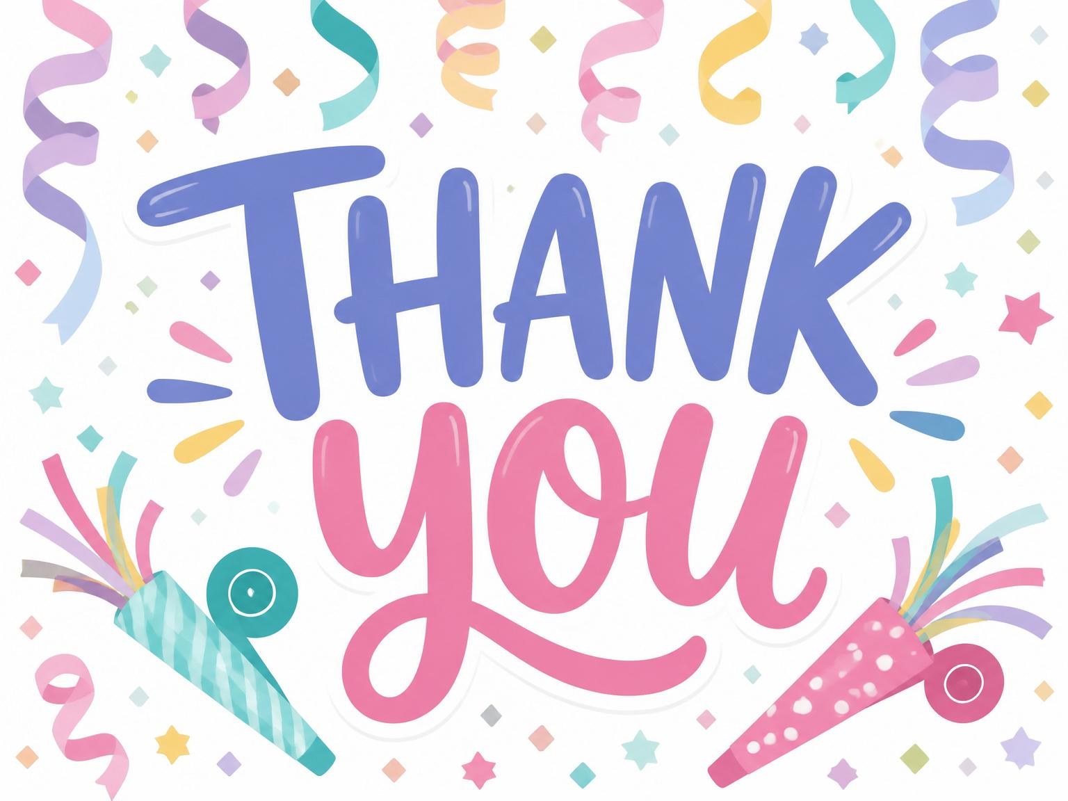 The matching thank-you card for the Pastel Confetti Streamer Birthday Invitation invitation