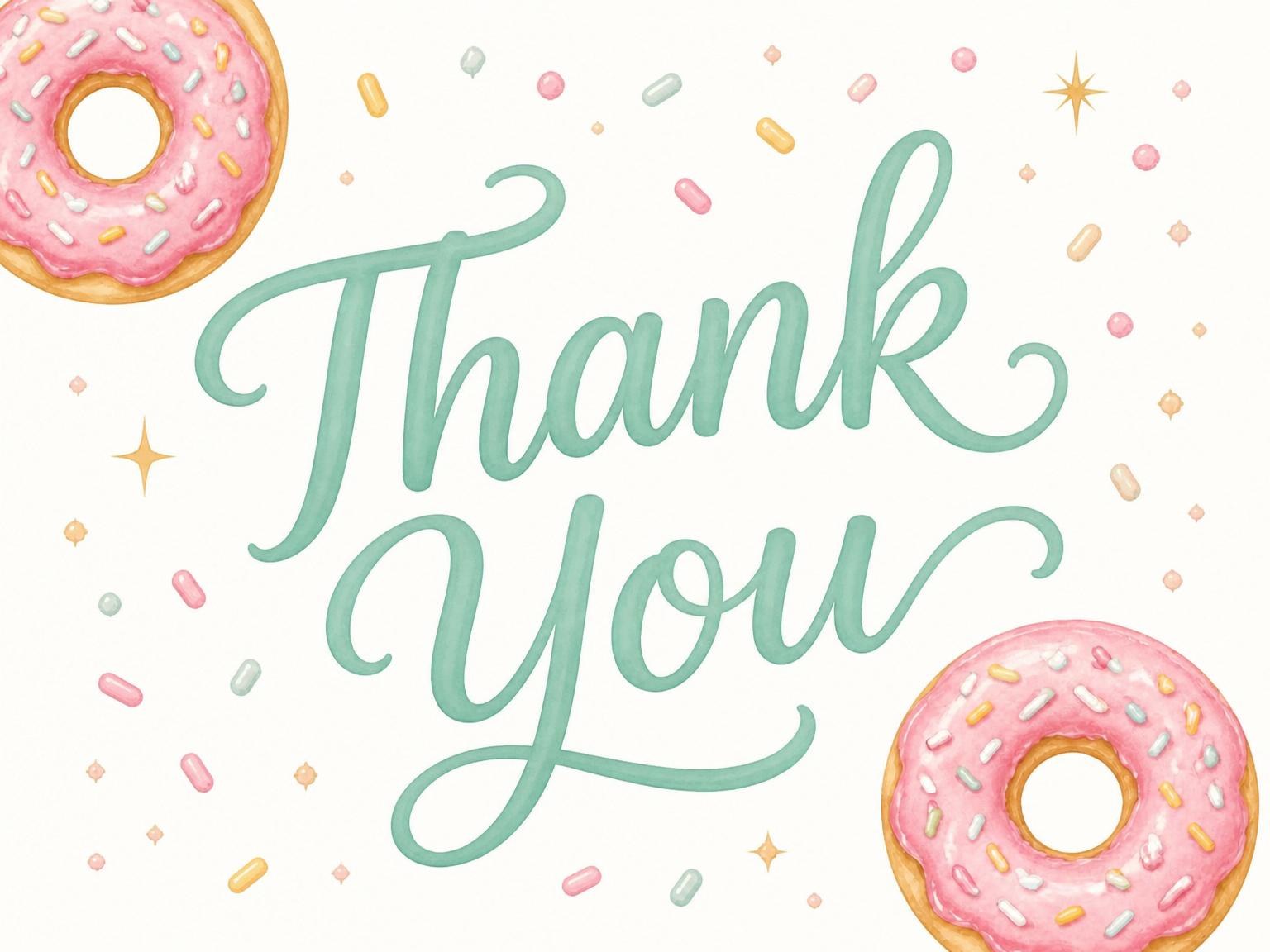 The matching thank-you card for the Pink Donut Pastel 2nd Birthday invitation