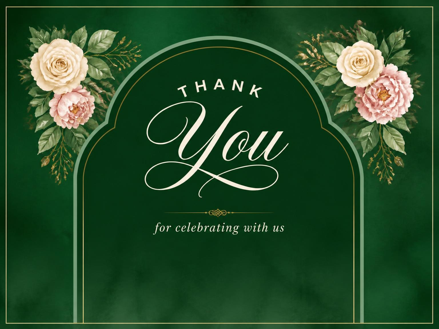 The matching thank-you card for the Emerald Peony Bridal Shower invitation