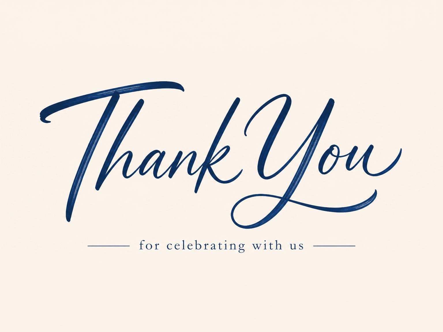 The matching thank-you card for the Navy Brush Script 75th Birthday invitation