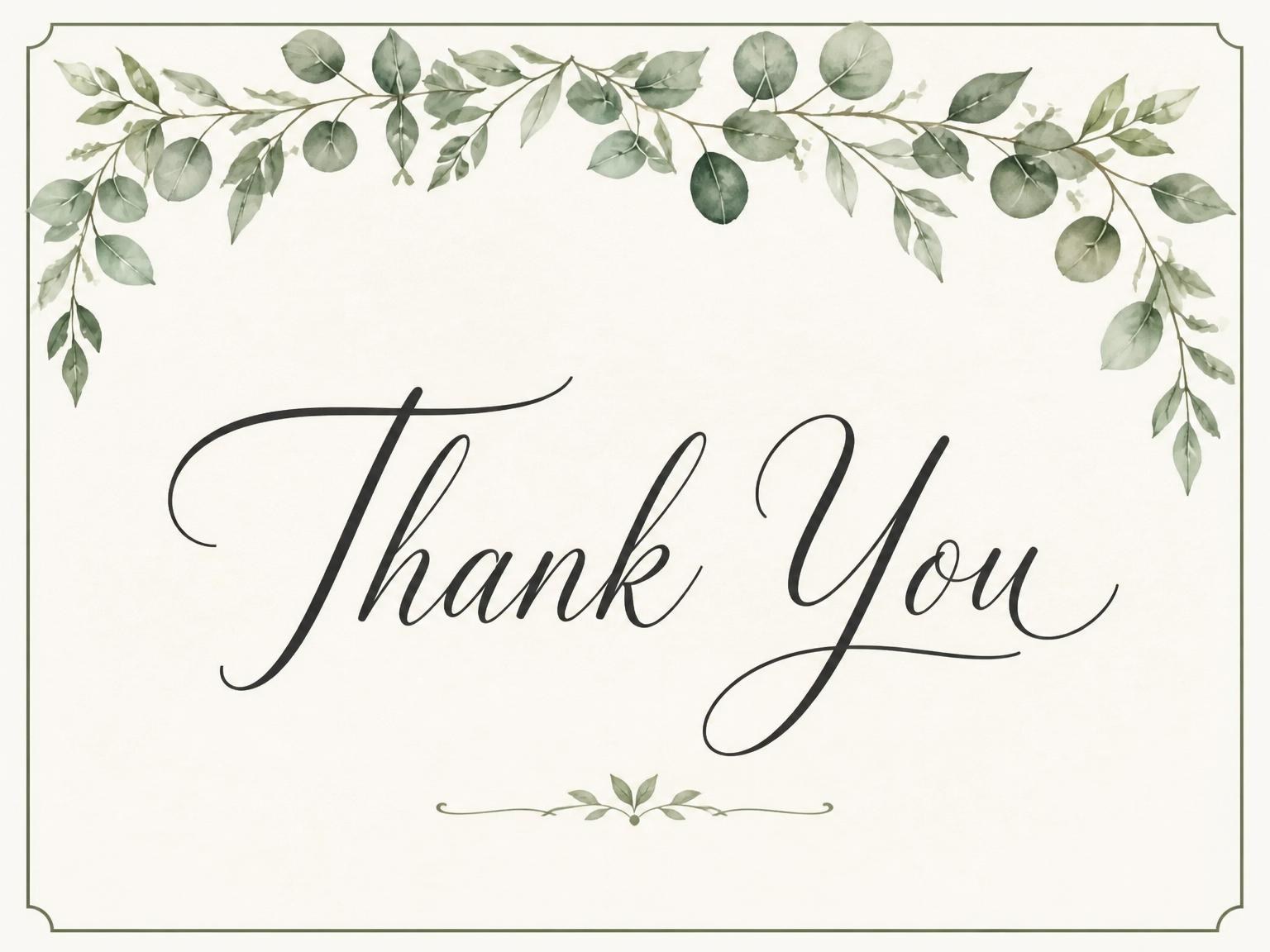 The matching thank-you card for the Watercolor Eucalyptus Leaf Bridal Shower invitation