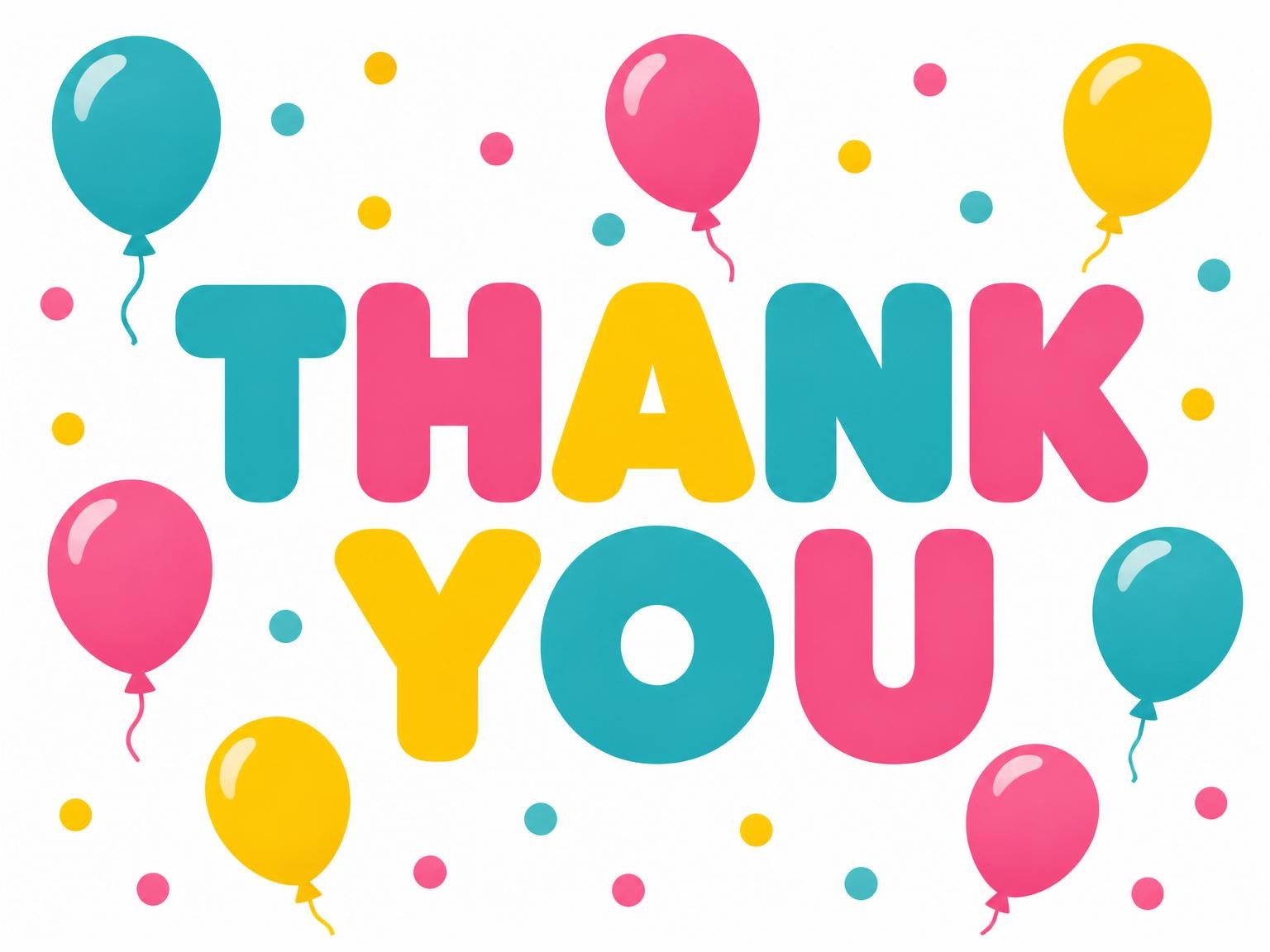 The matching thank-you card for the Turquoise Pink Yellow Balloon 5th Birthday invitation