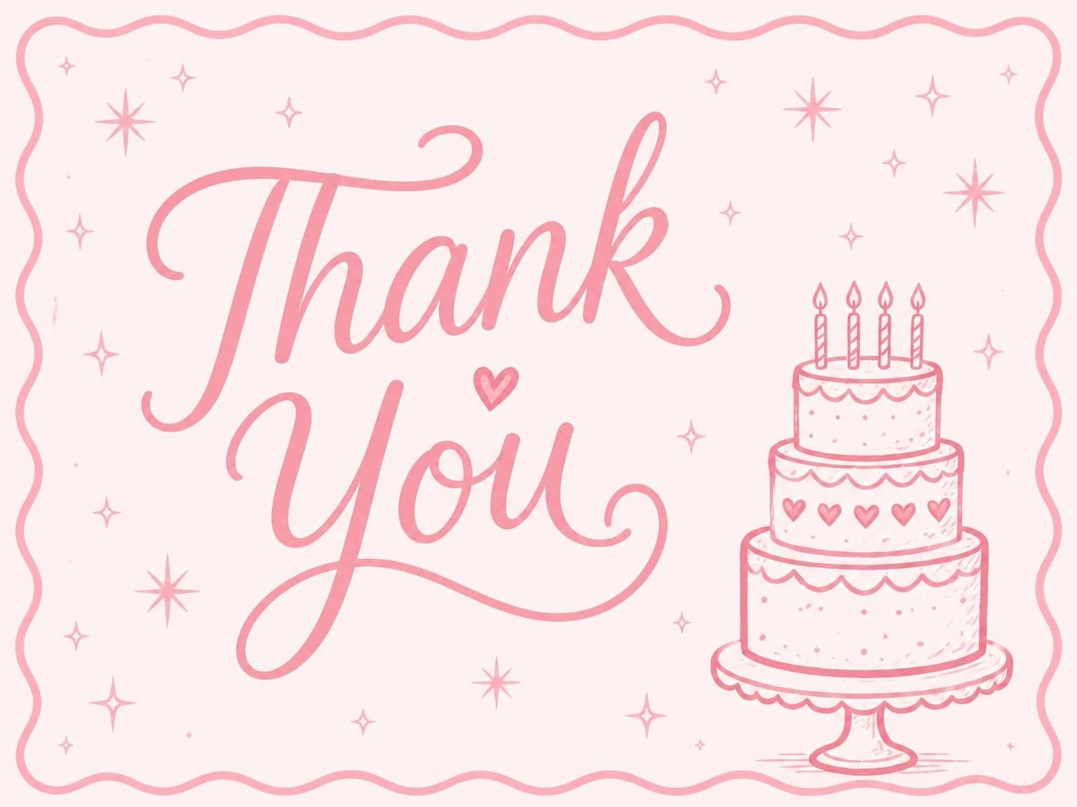 The matching thank-you card for the Pink Cake Star 4th Birthday Invitation invitation