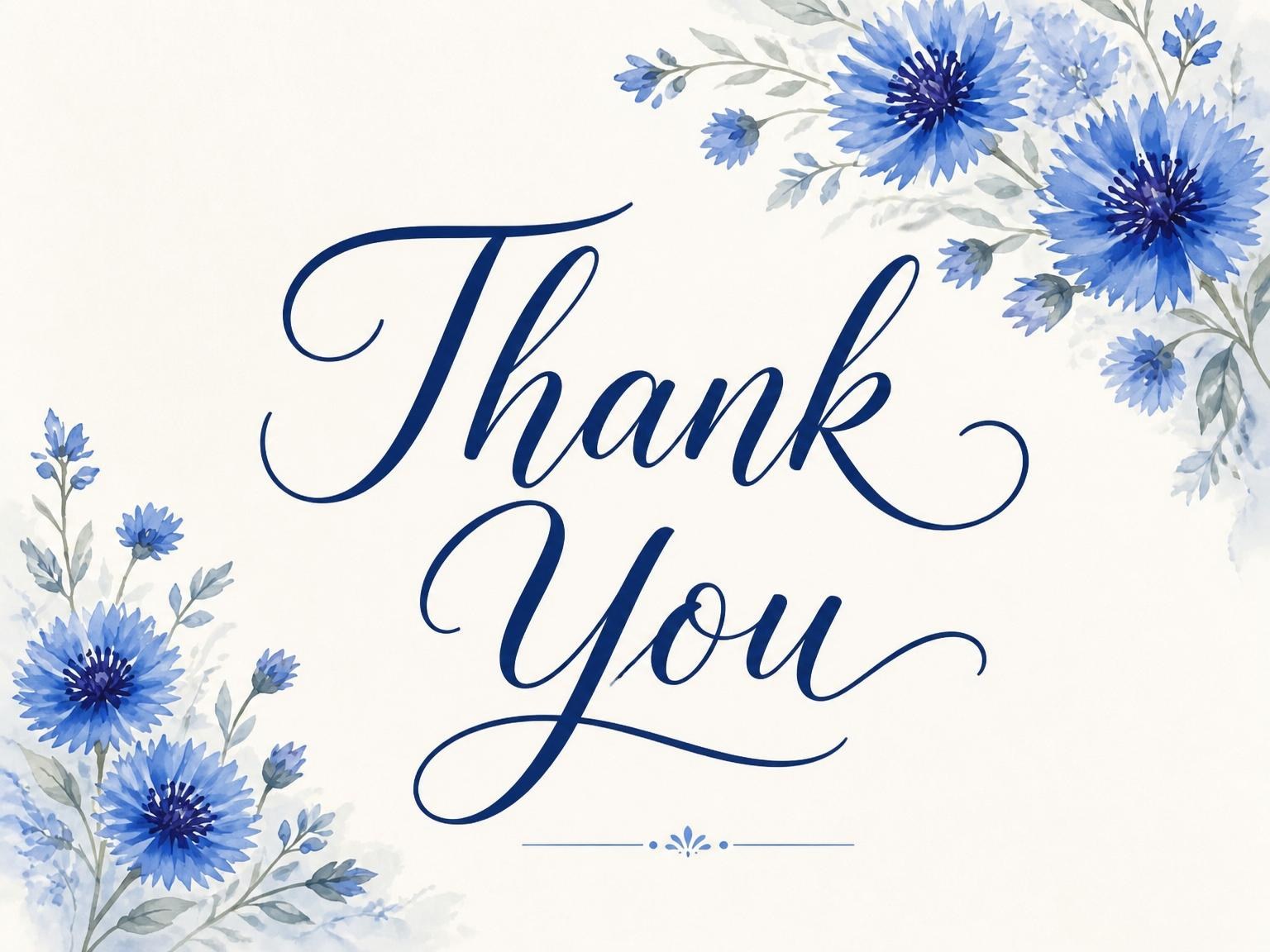 The matching thank-you card for the Blue Watercolor Cornflower Bridal Shower invitation