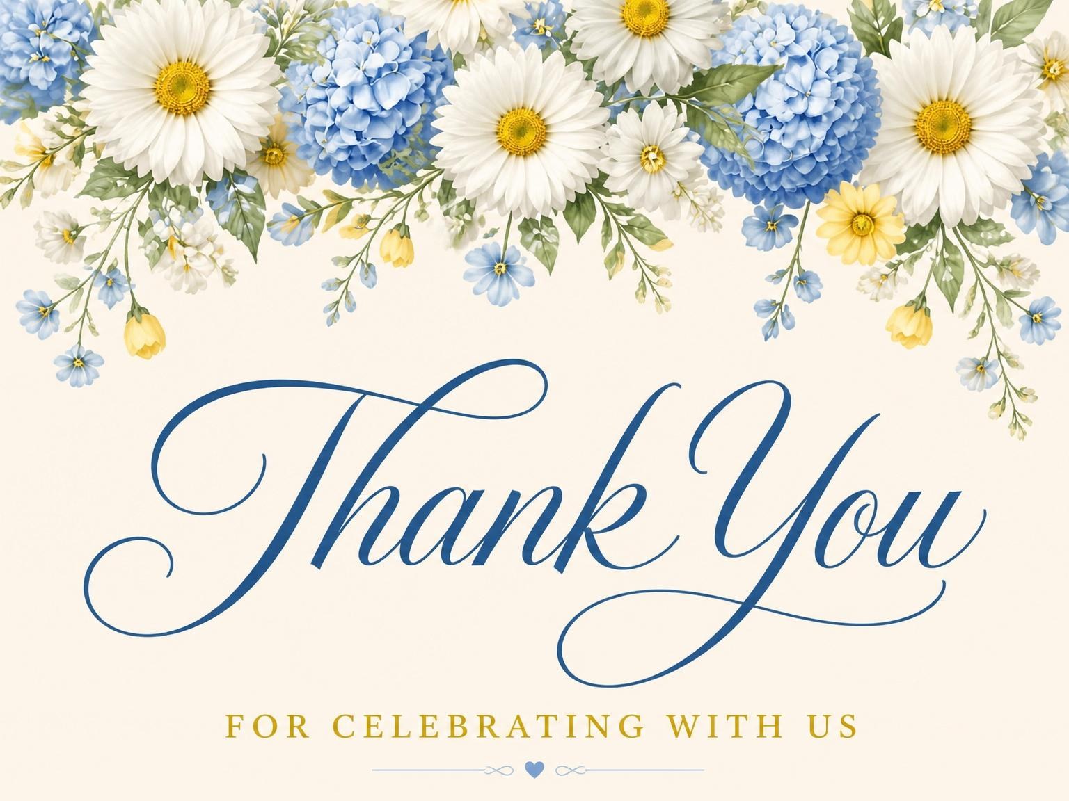The matching thank-you card for the Blue Hydrangea Daisy Bridal Shower invitation