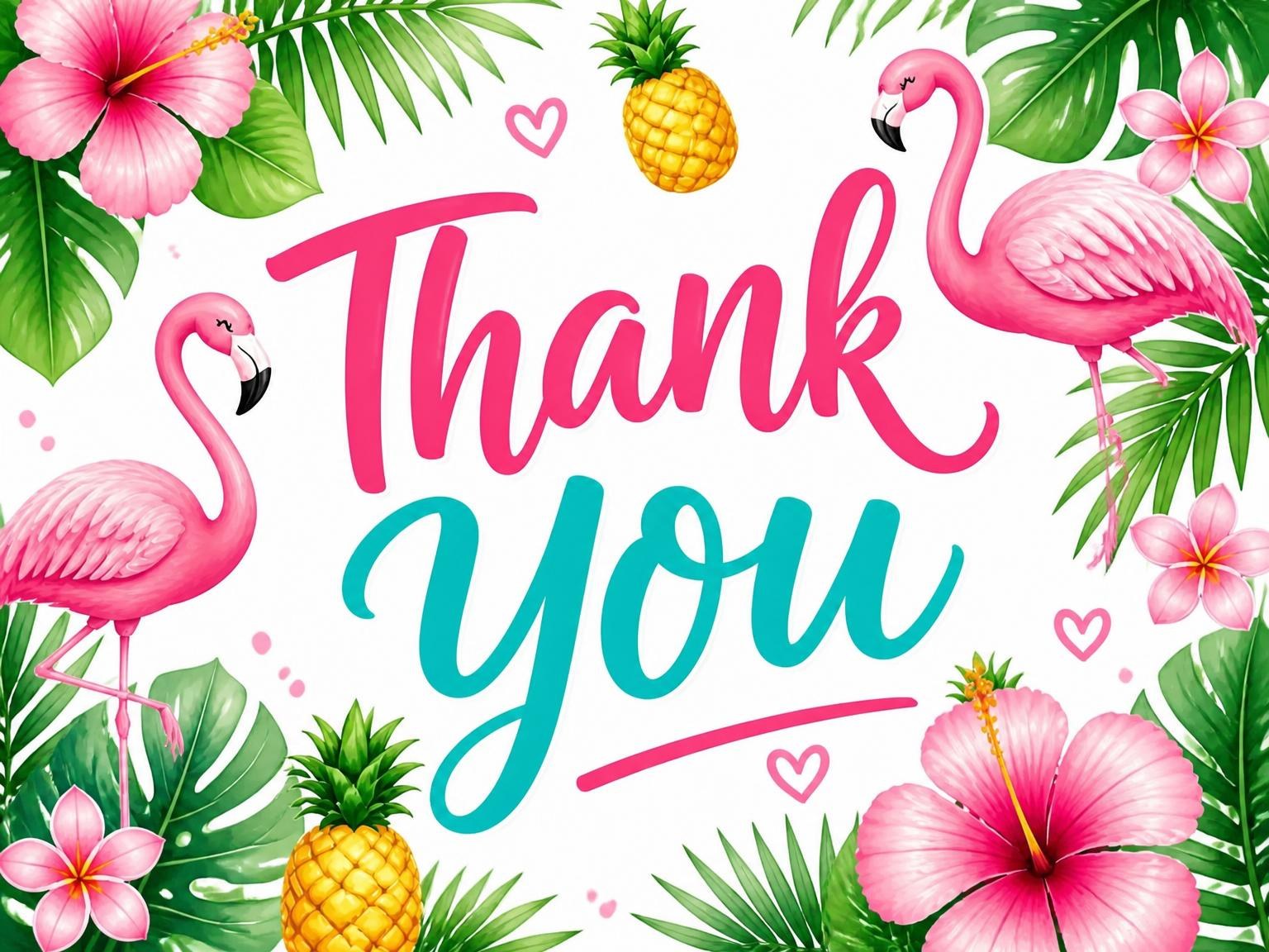 The matching thank-you card for the Pink Flamingo Tropical 5th Birthday Invitation invitation