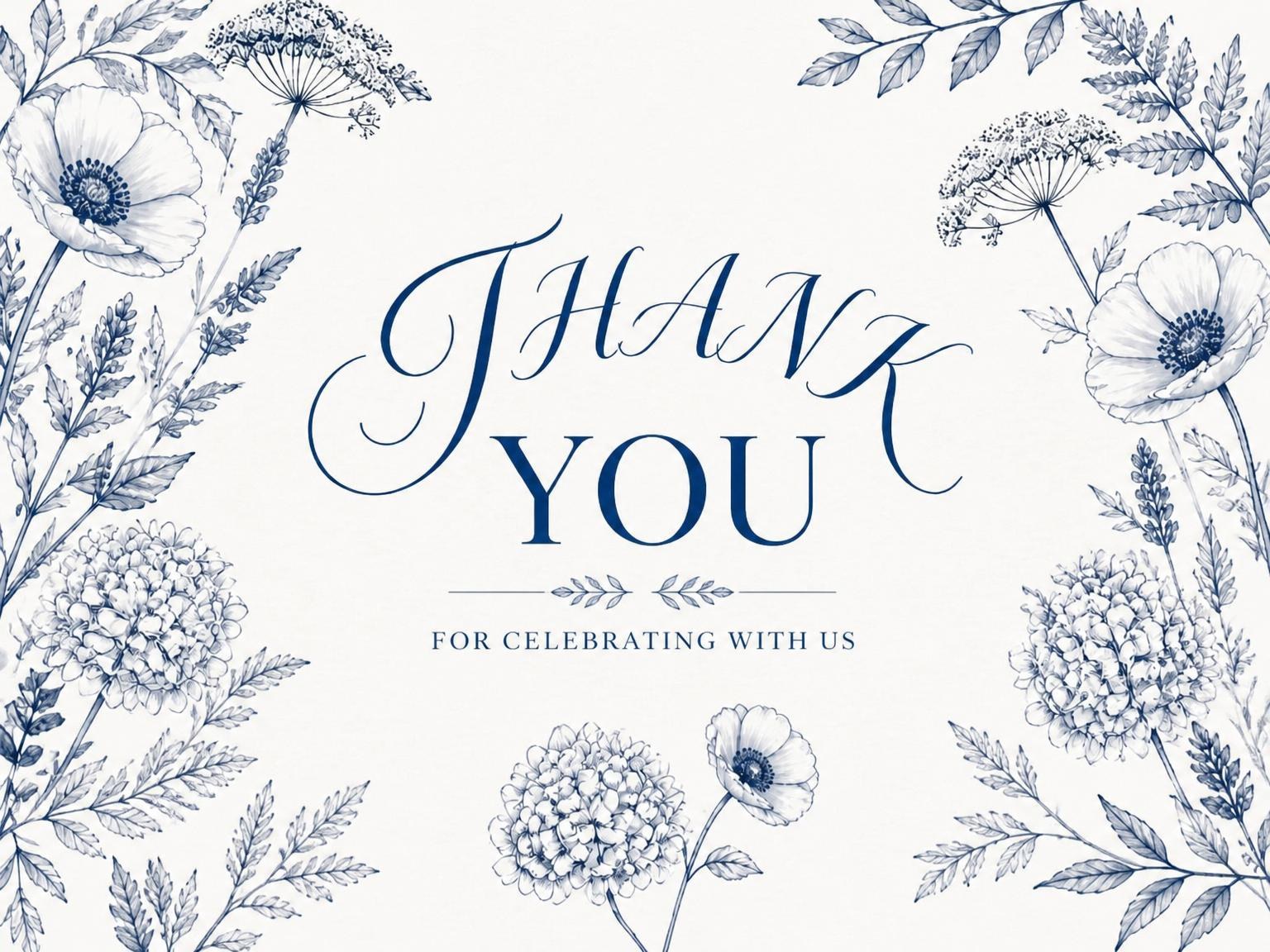 The matching thank-you card for the Navy Hydrangea Retirement Celebration invitation