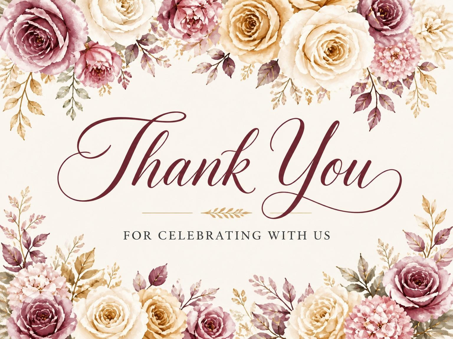 The matching thank-you card for the Dusty Rose Floral Bridal Shower invitation