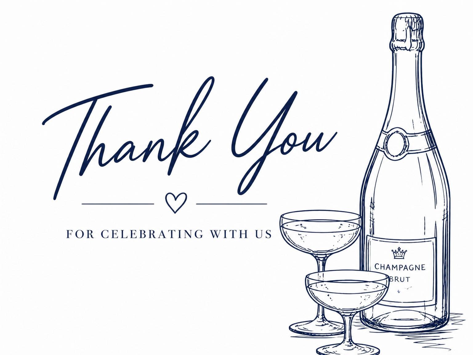The matching thank-you card for the Navy Ink Champagne 70th Birthday invitation