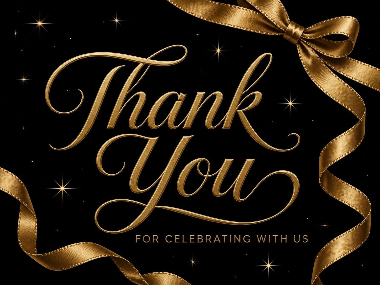 The matching thank-you card for the Gold Ribbon Black 65th Birthday invitation