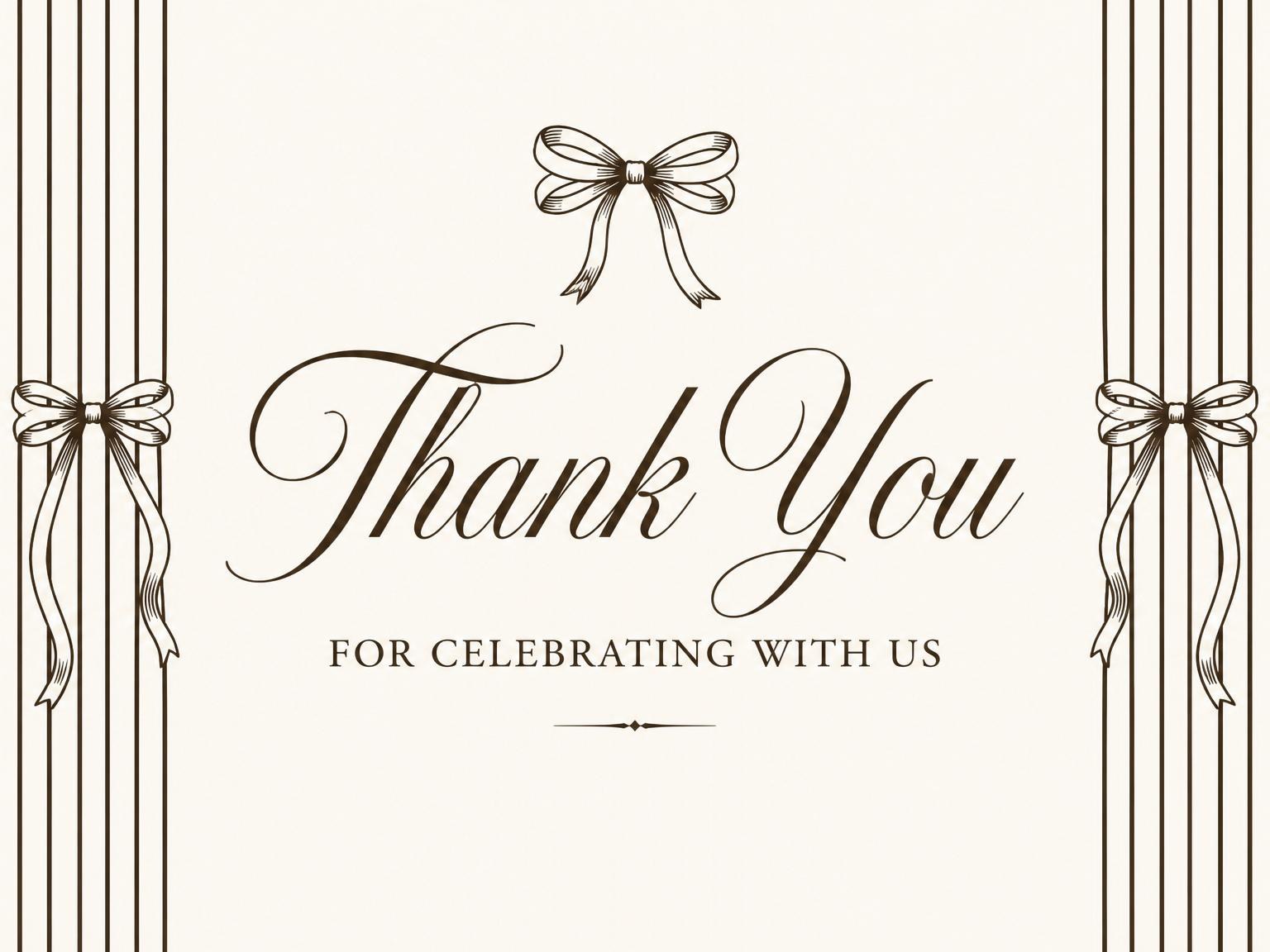 The matching thank-you card for the Ink Pinstripe Bow Bridal Shower invitation