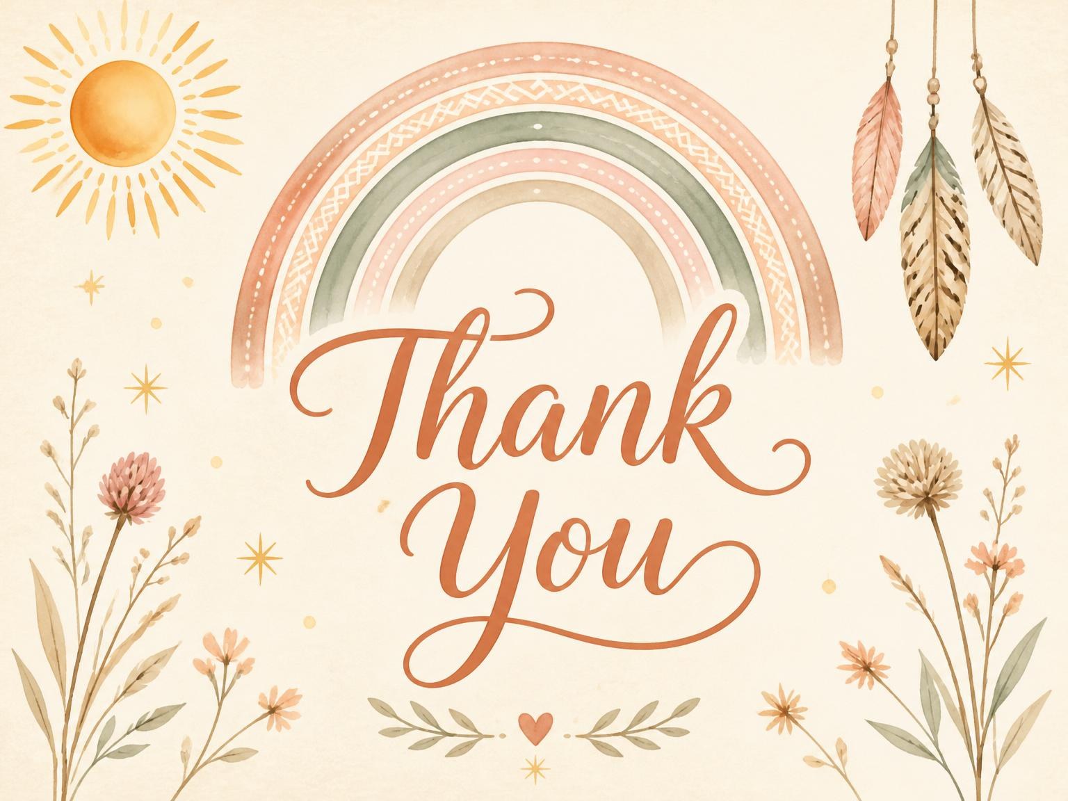 The matching thank-you card for the Terracotta Rainbow Wildflower 3rd Birthday Invitation invitation