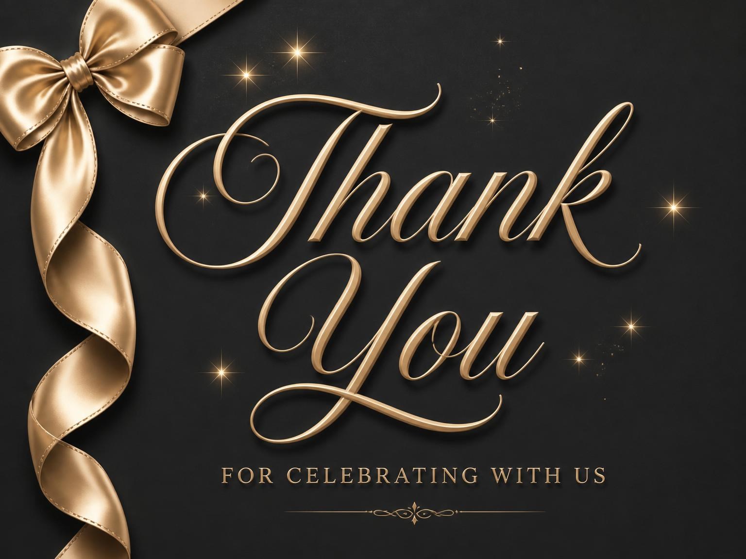The matching thank-you card for the Black and Gold Ribbon 40th Birthday invitation