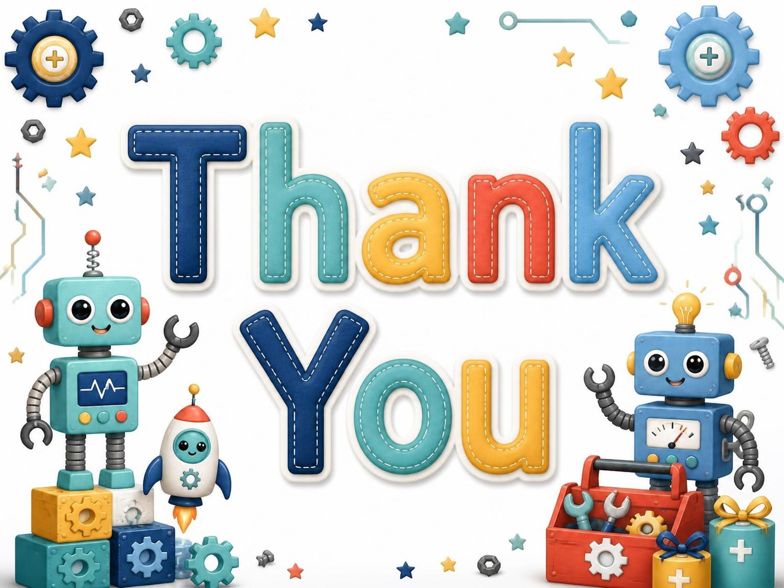 The matching thank-you card for the Stitched Robot 1st Birthday Invitation invitation