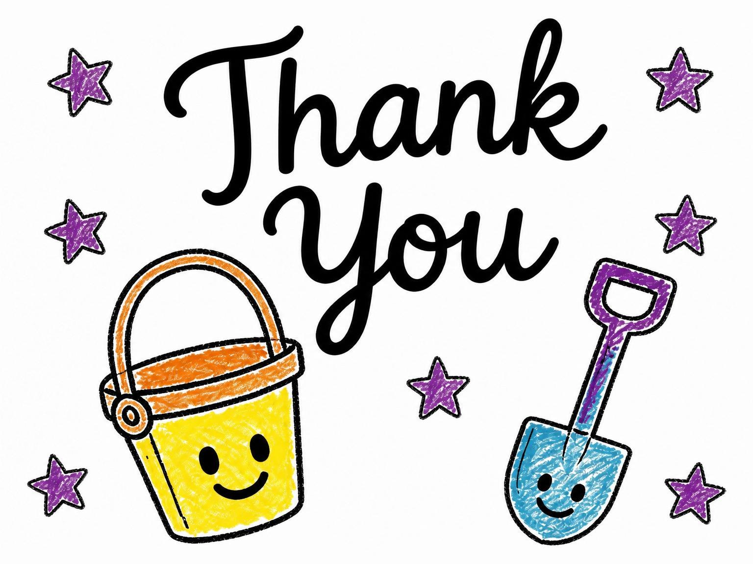 The matching thank-you card for the Crayon Beach Toy 1st Birthday invitation