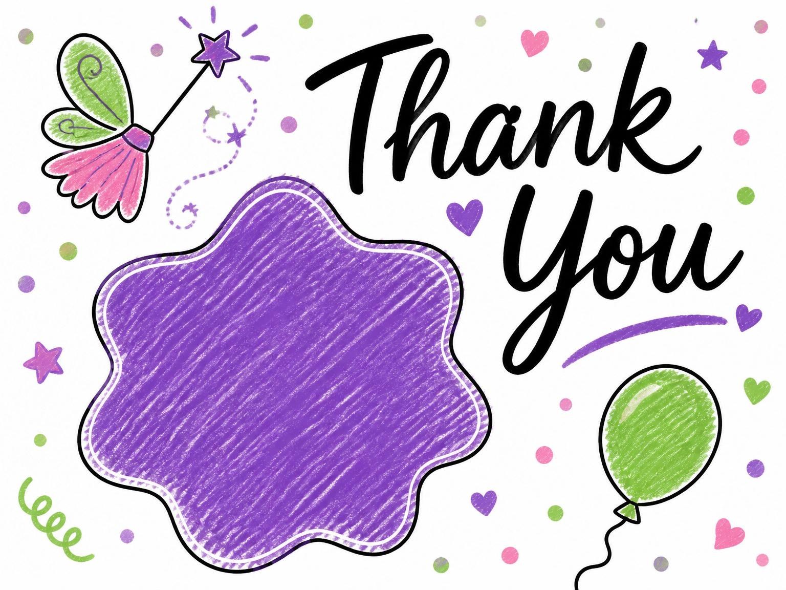 The matching thank-you card for the Crayon Texture Fairy 6th Birthday invitation