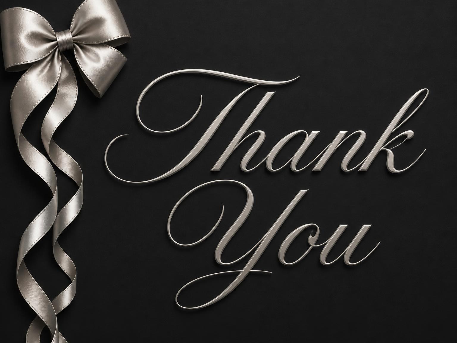 The matching thank-you card for the Silver Ribbon Matte Black 40th Birthday invitation