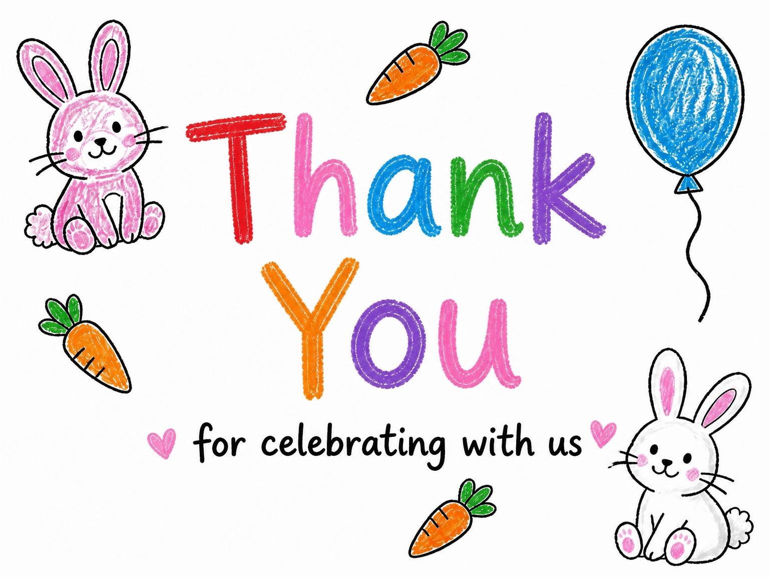 The matching thank-you card for the Crayon Bunny and Carrot 7th Birthday invitation