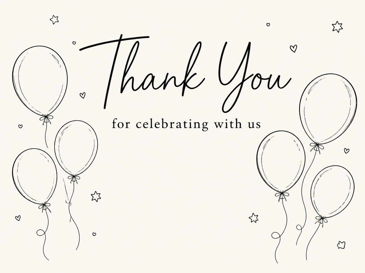 The matching thank-you card for the Minimalist Black and Cream Balloon 13th Birthday invitation