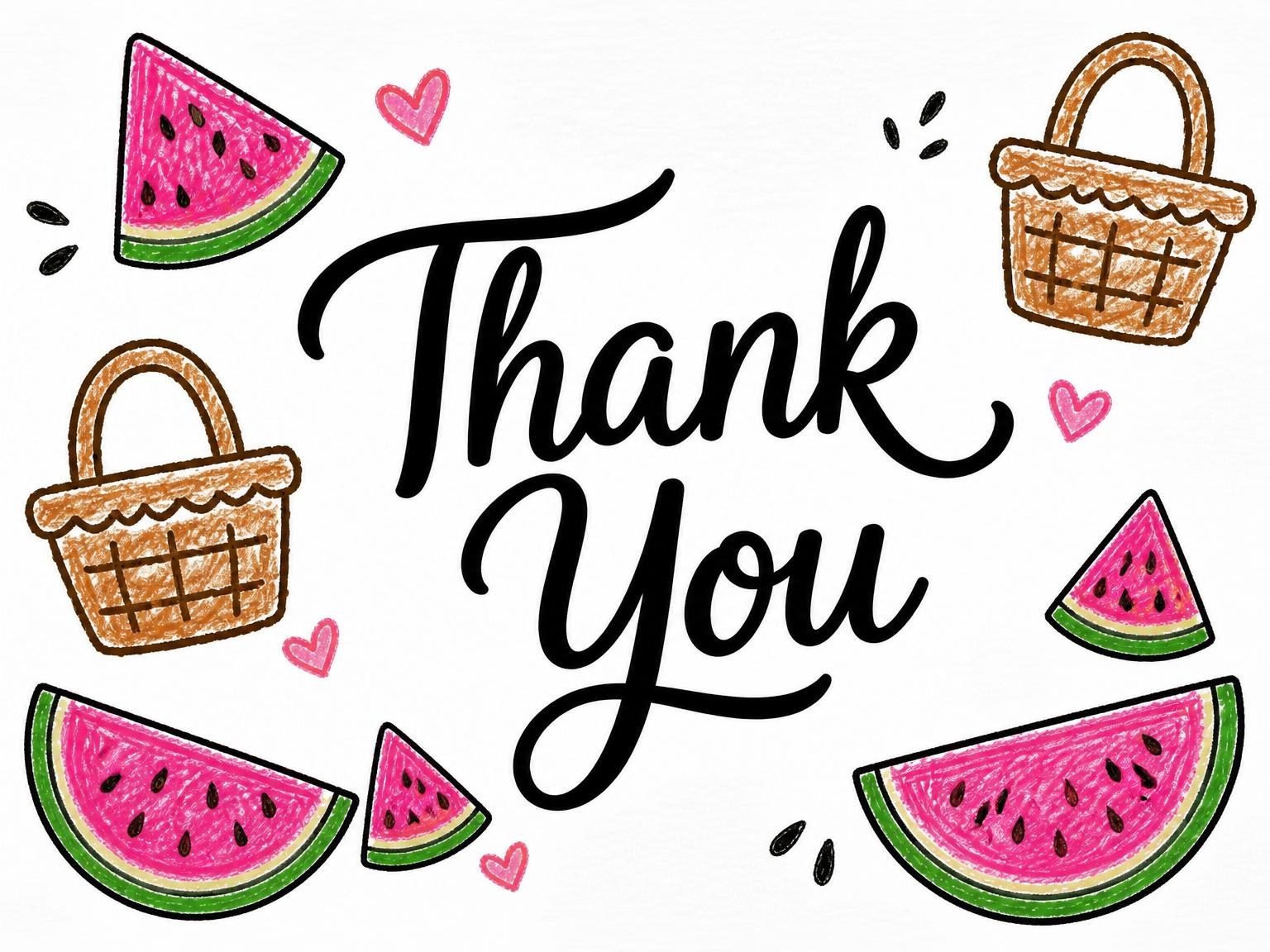 The matching thank-you card for the Crayon Watermelon Picnic 5th Birthday invitation