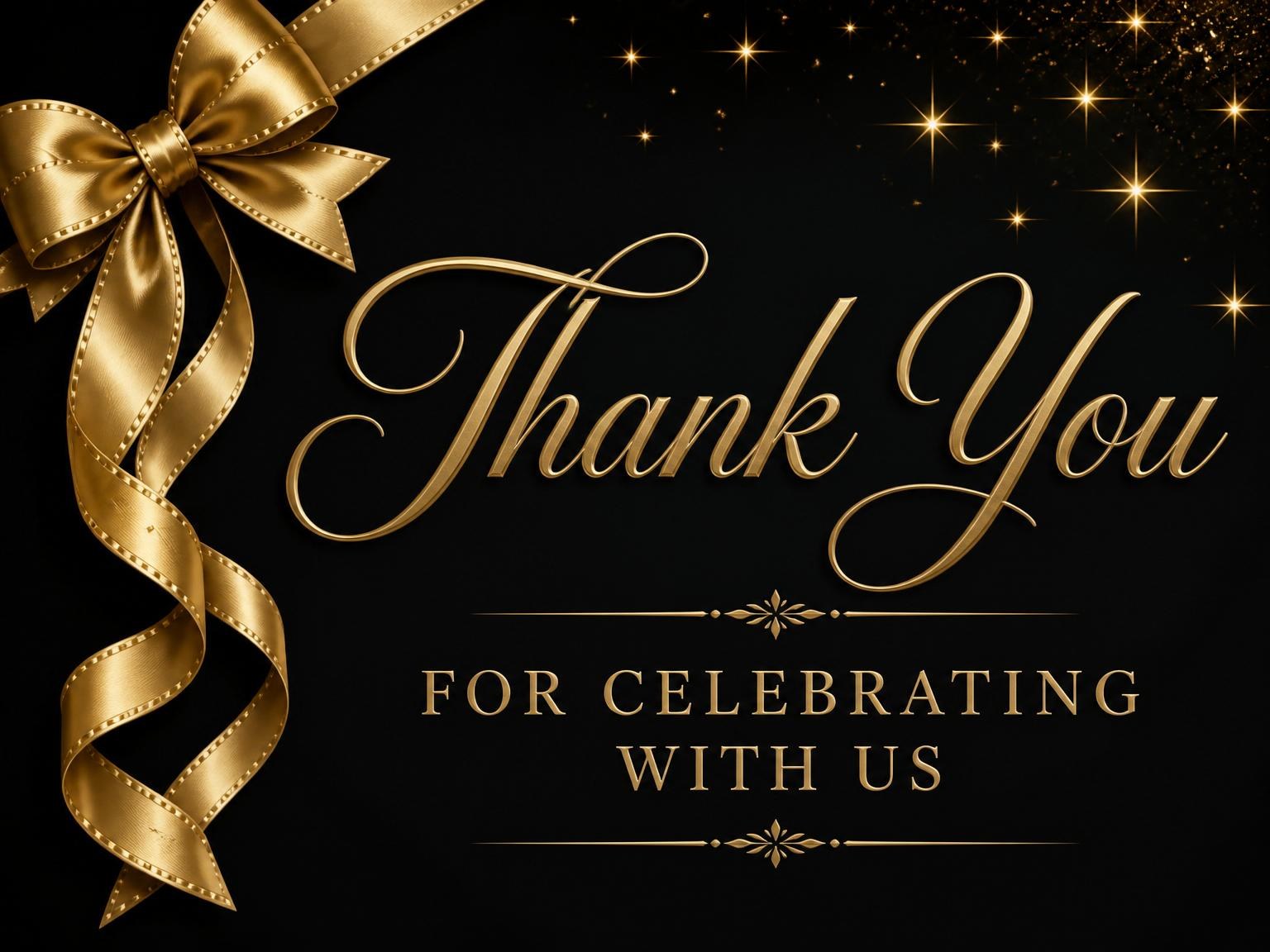The matching thank-you card for the Gold Ribbon Black 95th Birthday invitation