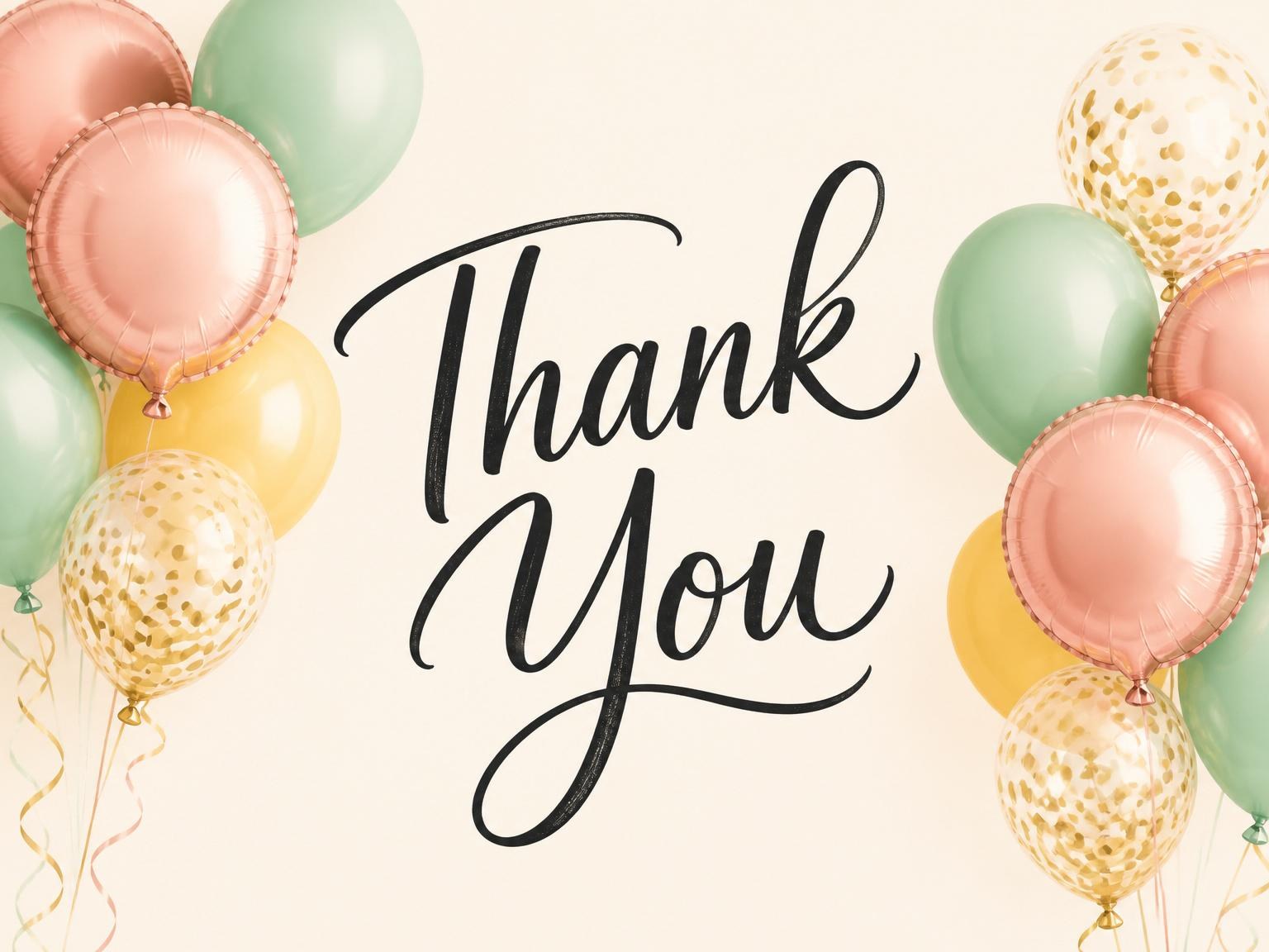 The matching thank-you card for the Rose Gold Balloon 40th Birthday invitation