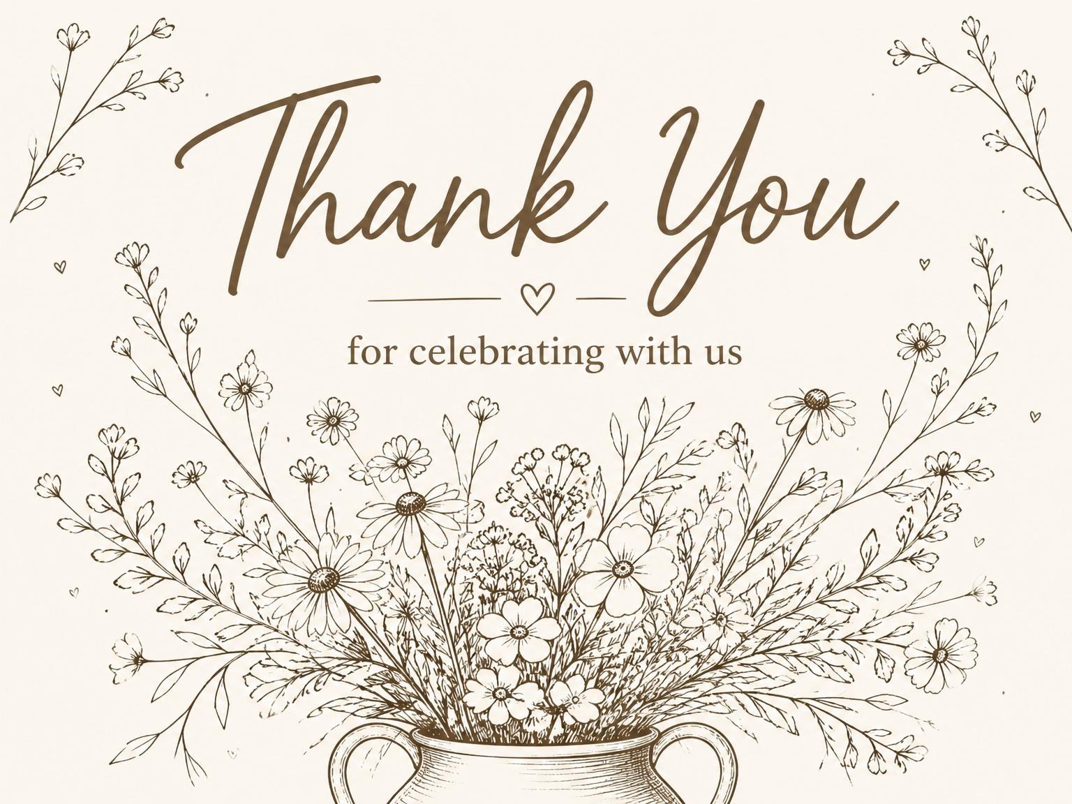 The matching thank-you card for the Warm Brown Wildflower 90th Birthday invitation