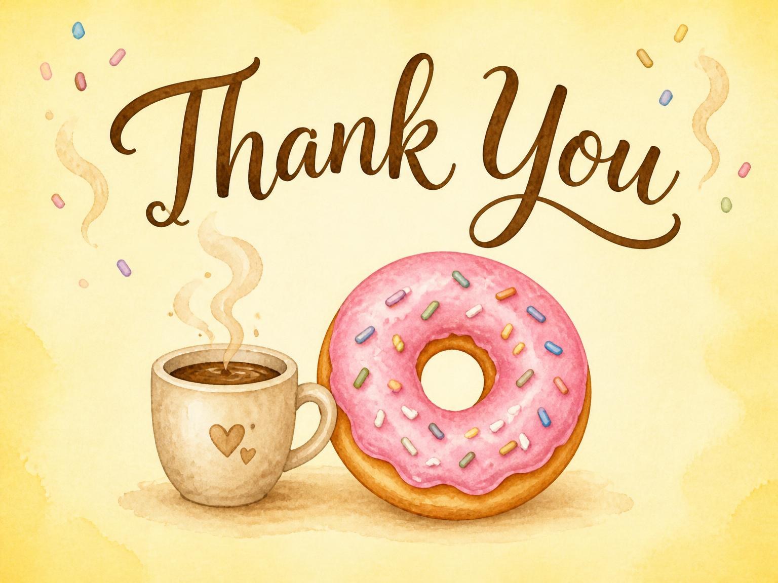 The matching thank-you card for the Watercolor Donut 2nd Birthday invitation