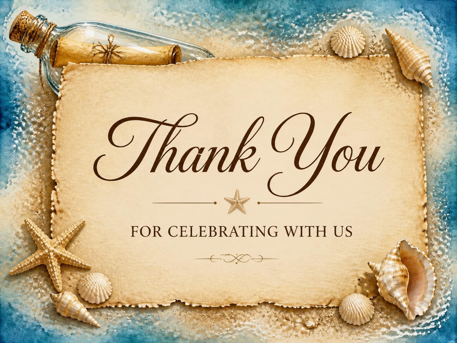 The matching thank-you card for the Watercolor Beach Party Invitation invitation