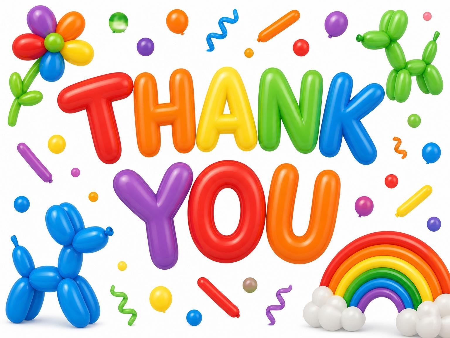 The matching thank-you card for the Rainbow Balloon Animal Number Birthday invitation