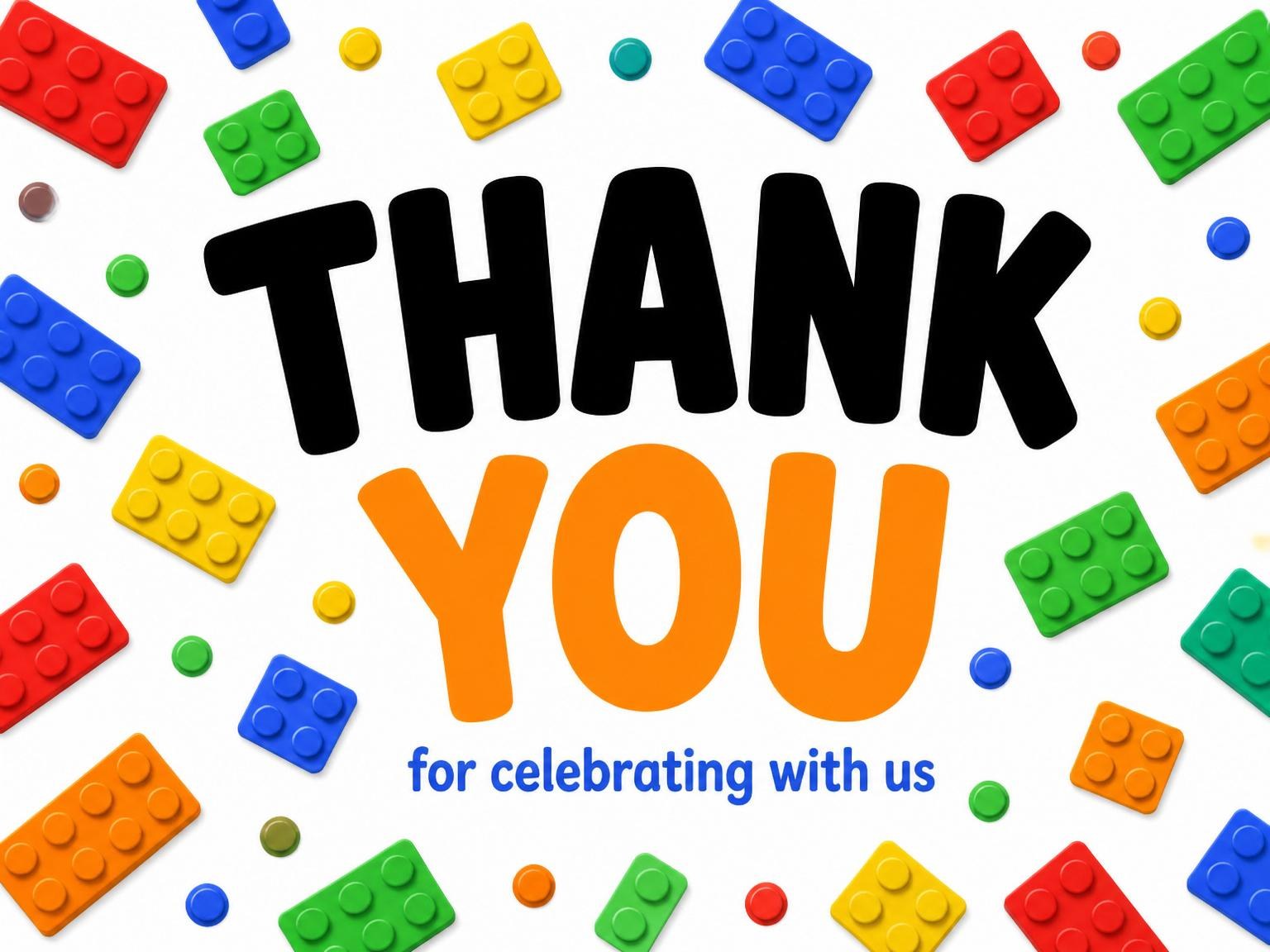 The matching thank-you card for the Brick 6th Birthday Bash invitation